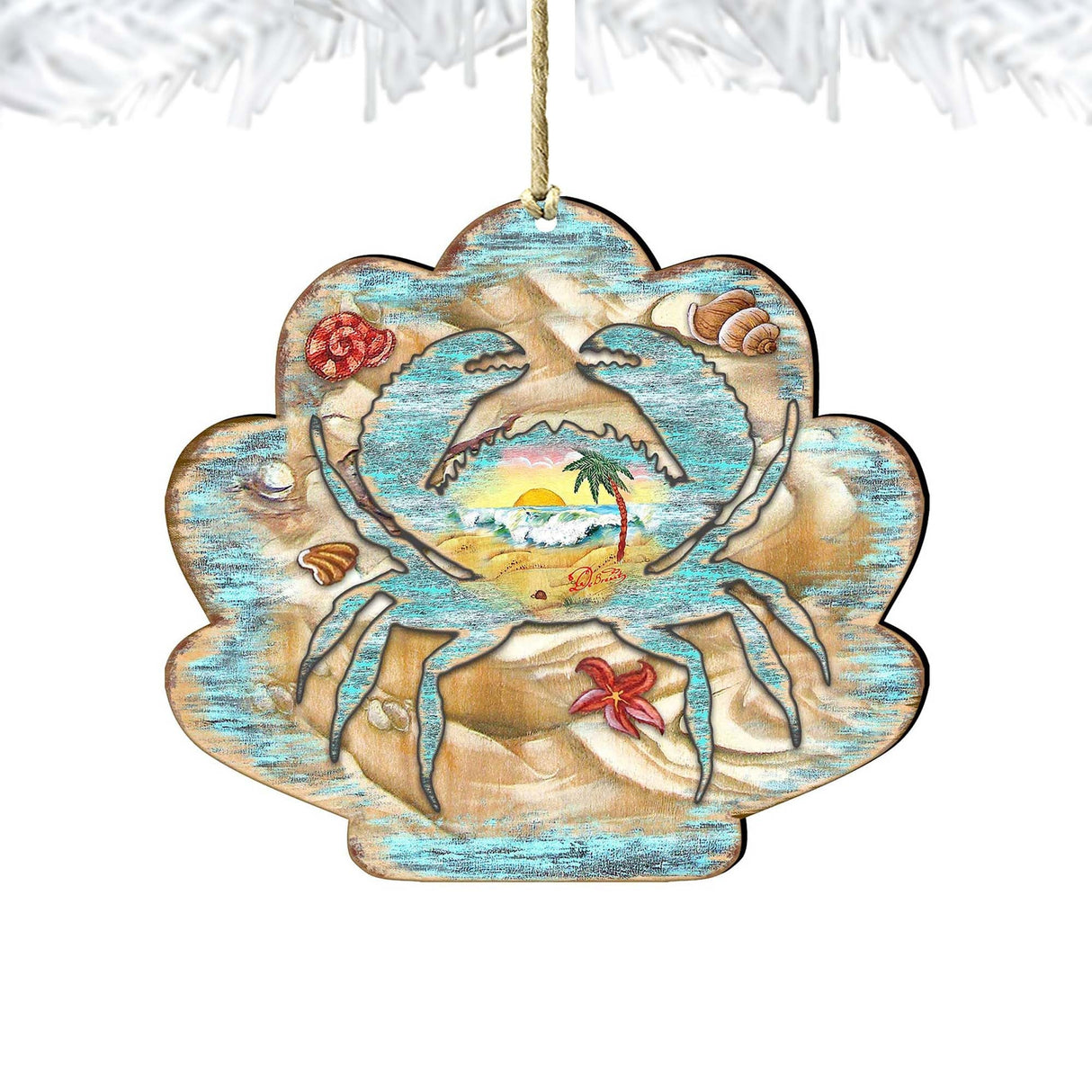 Seashell Crab Wooden Ornaments - Tree Ornament by G. DeBrekht - Coastal Holiday Decor - 8198549-2