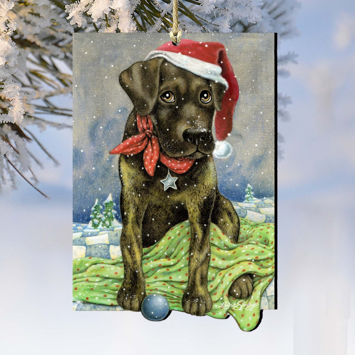 Perro de Papá Noel Flurries Fetch Fun de Laura Seeley - Decoración para perros y gatos - 8511025-LS