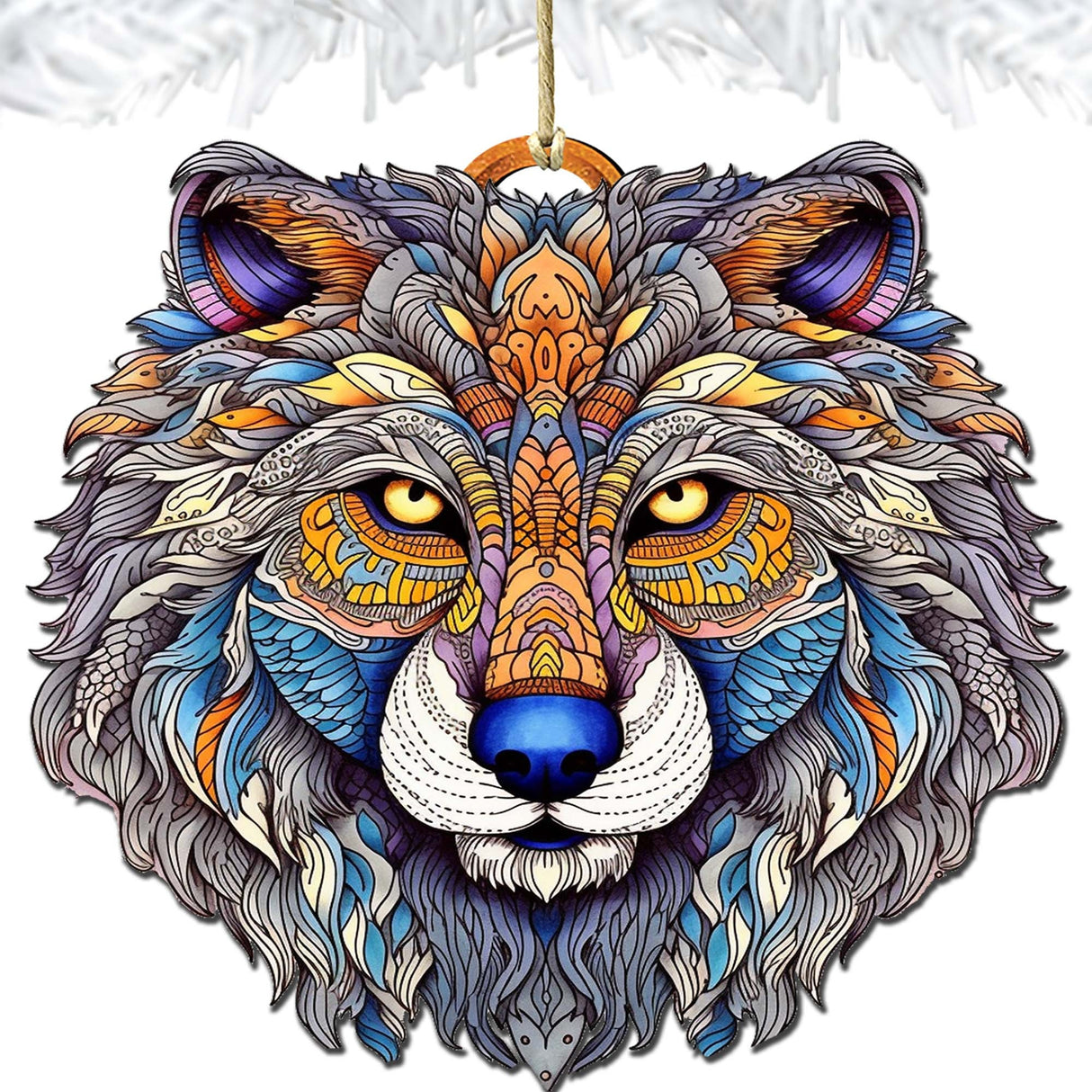 Ornamental Wolf Face Wooden Ornaments by G.Debrekht - Wildlife Holiday Decor - 8710125-2