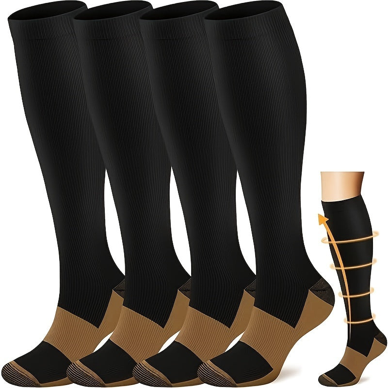 4 pares de calcetines de compresión de cobre - 20-30 mmHg - Refuerzo circulatorio para enfermeros y deportistas - Soporte mejorado, unisex, ideal para correr y andar en bicicleta