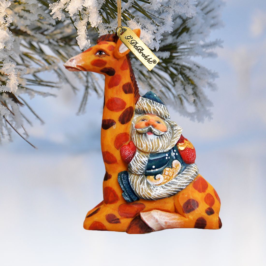 Santa On Giraffe Sculpted Hand-Painted Christmas Ornament by G. DeBrekht - Christmas Santa Snowman Decor - 63122