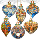 Juego de 12 adornos de madera "Doce Días de Navidad" de G. DeBrekht - Decoración navideña "Doce Días de Navidad" - 8610102-S12