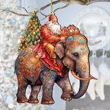 Adornos de madera de Papá Noel sobre un elefante de G. Debrekht. Decoración navideña de Papá Noel y muñeco de nieve - 8611043-2