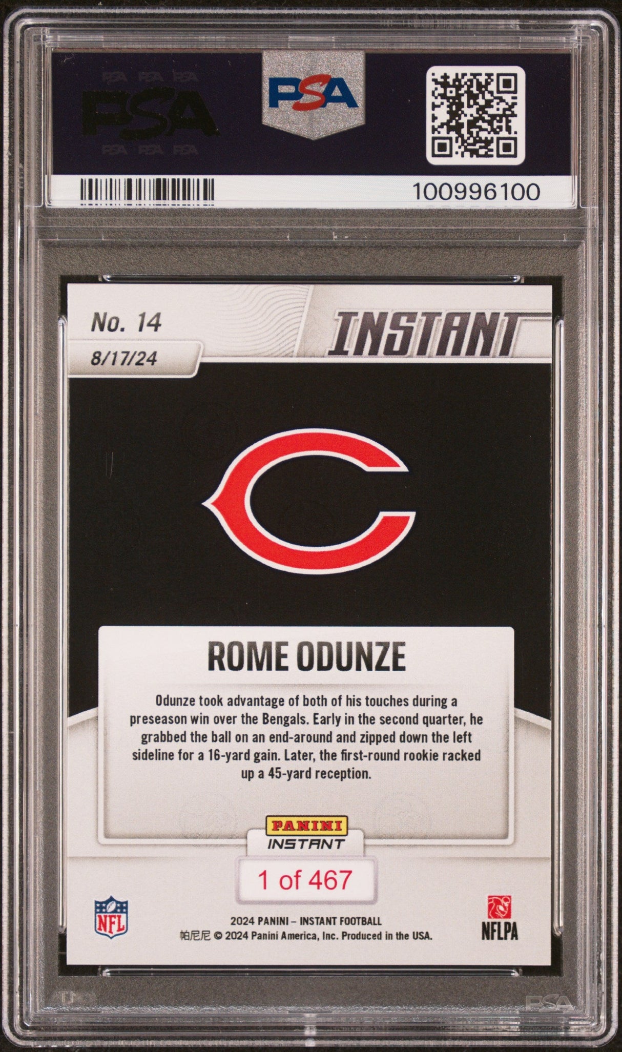 Graded 2024 Panini Instant NFL Rome Odunze #14 Rookie RC Football Card PSA 10 Gem Mint