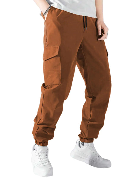 ZAFUL Mens Jogger Cargo Pant Elastic Waist Drawstring Straight Leg Sweatpants Lightweight Casual Trousers with Pockets (1-Camel L) - Lootquake