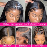 13x6 Lace Frontal Human Hair Wig | Straight Brazilian Remy Hair | Natural Black | 150%/180% Density | Pre-Plucked