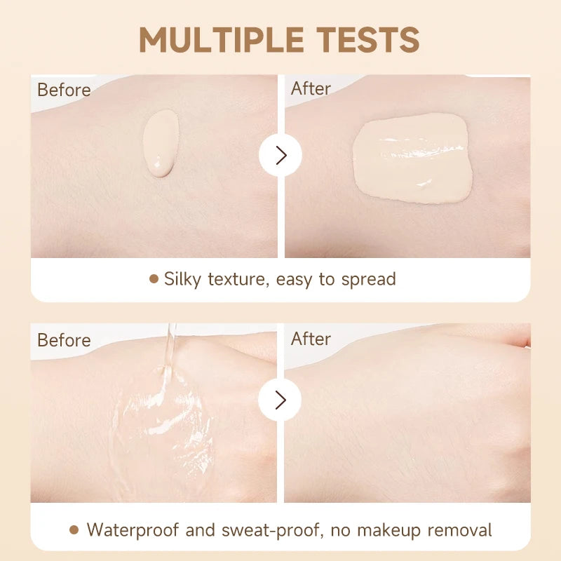 Base líquida con hialuronato, corrector de larga duración, crema BB, nutritiva con vitamina E, resistente al agua, modulable, mejora la uniformidad de la piel.