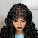 18" Bouncy Wavy Knotless Braids Wig | Full Lace | Bangs | Baby Hair