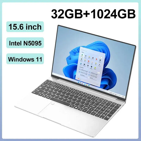2025 New Laptop 15.6 Inch 32GB Ram DDR4 2TB SSD Windows 11/10 Notebook Pc Gamer Intel N5095 Office Computer Backlit Fingerprint - Lootquake