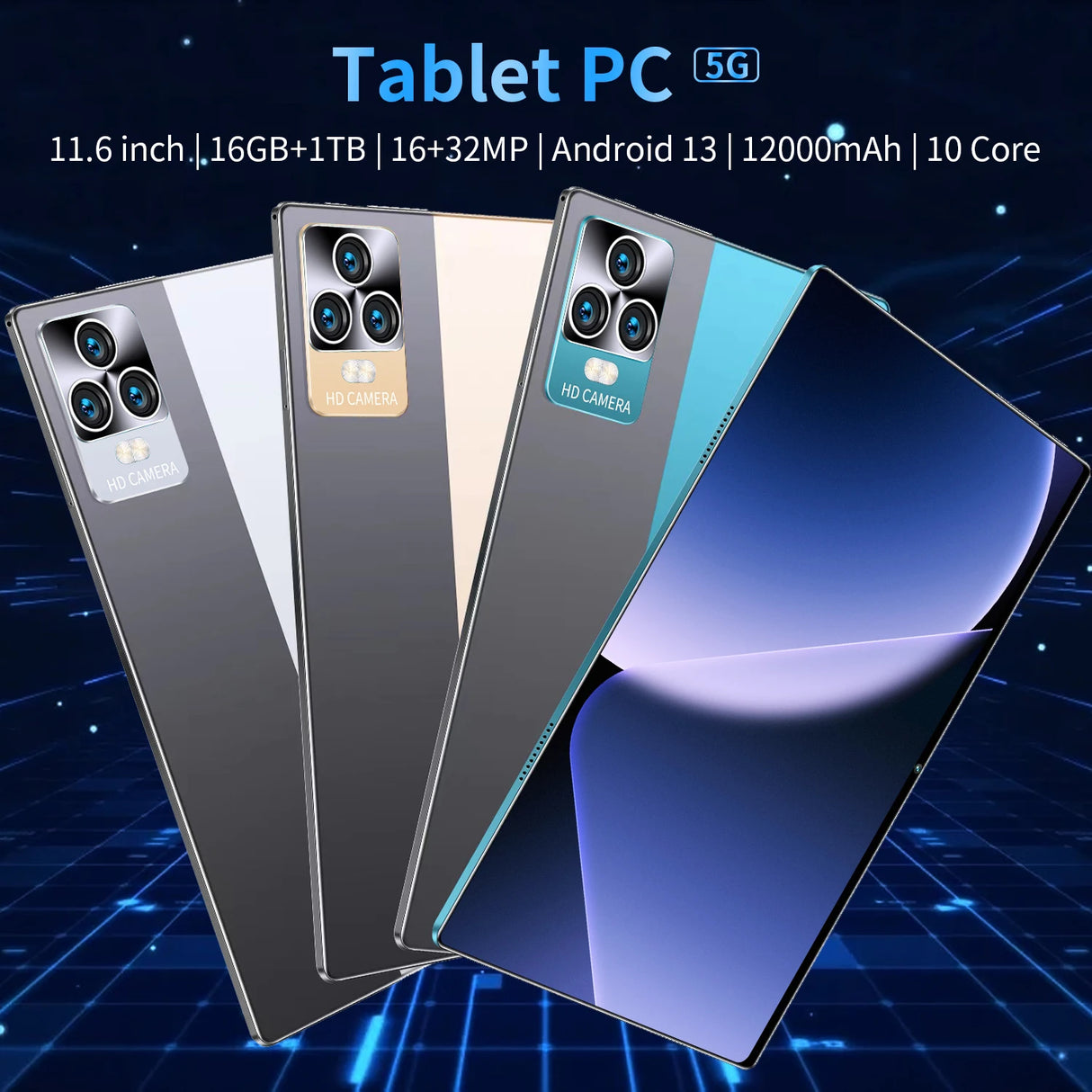 Tablette Android 13.0 de 10,36 pouces, version mondiale 2025, 16 Go de RAM, 1 To de ROM, 16 MP, 32 MP, 12 000 mAh, réseau Bluetooth, 5G, Wi-Fi