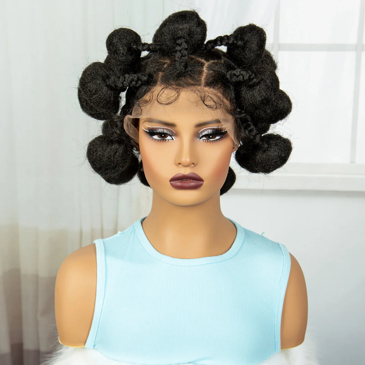Bantu Knotless Box Braids Full Lace Wig | Short Cute Handmade Synthetic Lace Front