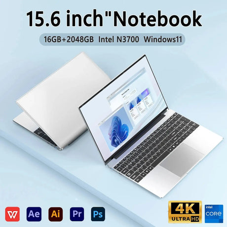 15.6" Ultra Slim Laptop 16GB RAM 2TB SSD Intel N3700 Notebook Gamer  1920*1080  Display Office Study Computer PC Windows 11 Pro - Lootquake