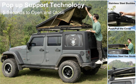Adventurer Plus Rooftop Tent Hardshell with Side Awning, Air Conditioner Outlet with Bracket, Replaceable Rain Flies - Lootquake