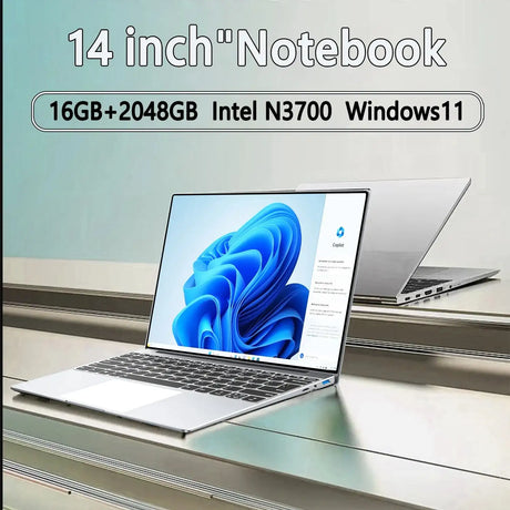 14.1"Ultra Slim Laptop  Intel N3700 16GB RAM 2TB SSD Notebook Gamer 1920*1080 Display Office Study Computer PC Windows 11 Pro - Lootquake