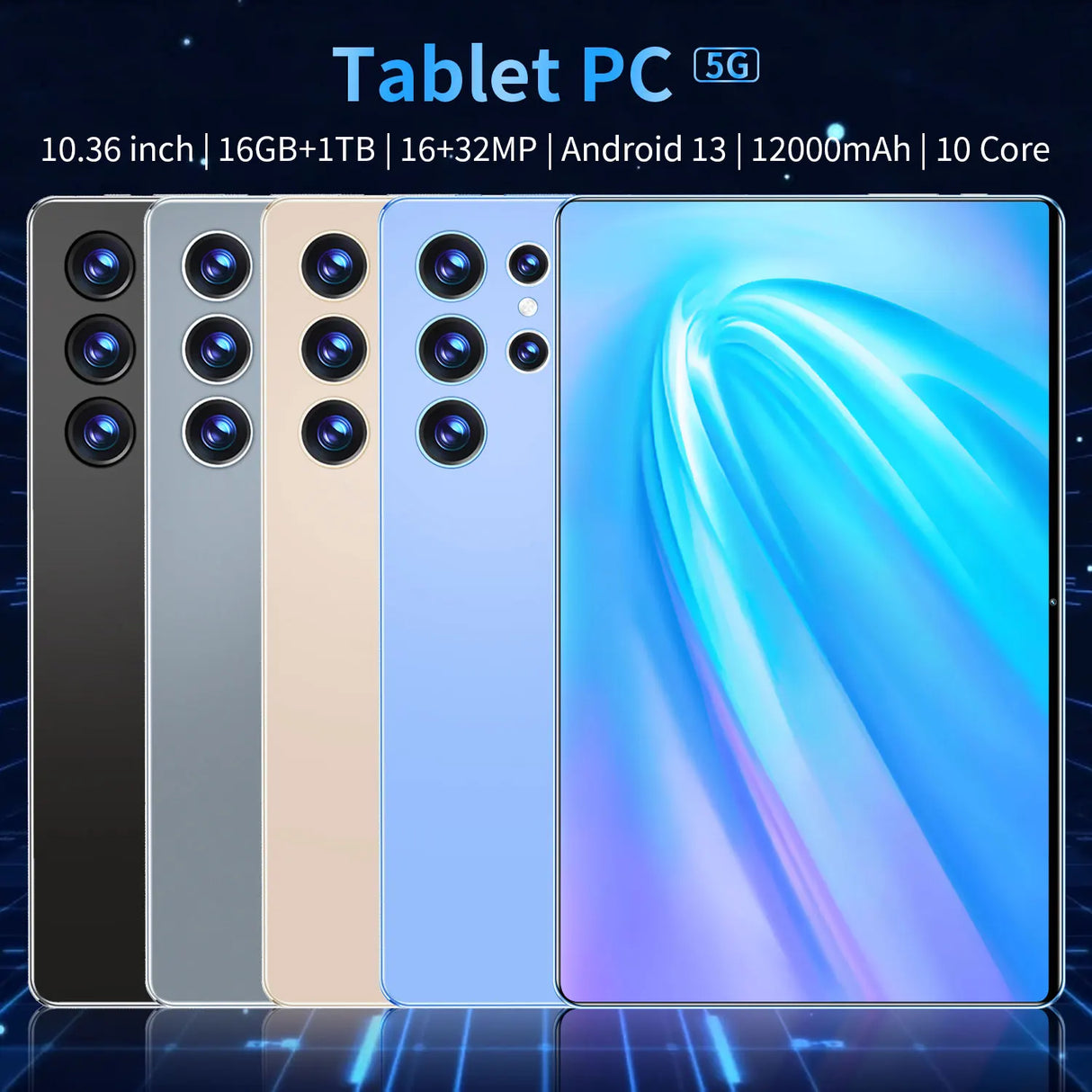 Tablette Android 13.0 de 10,36 pouces, version mondiale 2025, 16 Go de RAM, 1 To de ROM, 16 MP, 32 MP, 12 000 mAh, réseau Bluetooth, 5G, Wi-Fi