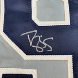Camiseta de béisbol gris de Nueva York de 35 x 39, enmarcada, autografiada y firmada por Darryl Strawberry. PSA/Certificado de ADN.