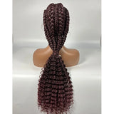 28" Burgundy Knotless Braids Wig with Curly Ends | Lace Front | Baby Hair