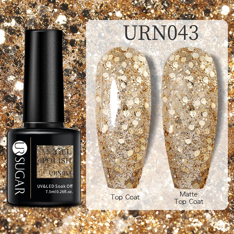 URSUGAR 7.5ml Solid Color Gel Polsih Classic Matte Glossy DIY Nail Art Trendy Reflective Glitter Nail Gel UV LED Soak Off