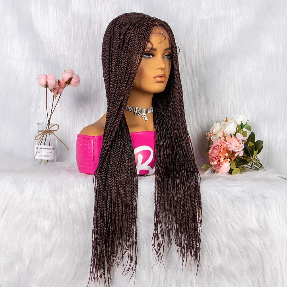 30" Twist Braided Lace Front Wig | Knotless Braids | Long Straight Hair | Heat Resistant Synthetic Wig | For Black Women