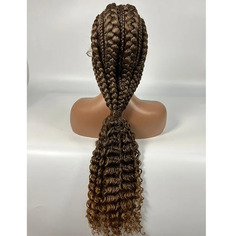 28" Burgundy Knotless Braids Wig with Curly Ends | Lace Front | Baby Hair