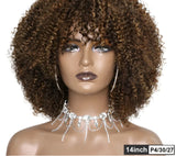 250% Density Afro Kinky Curly Wig with Bangs | Brown Glueless Human Hair