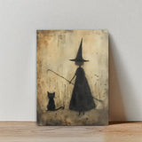 Spooky Halloween Gothic Party Wall Decor 12"X16" Unframed Canvas With Bats Witches & Black Cats For Living Room Bedroom Bathroom