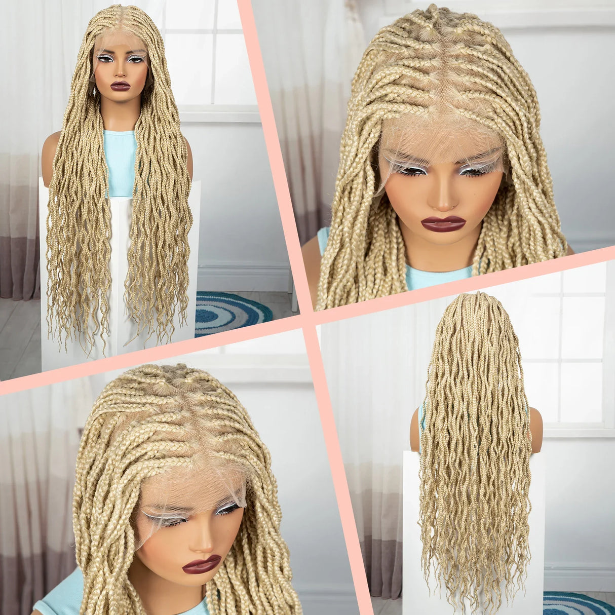 36" Boho Box Braids Wig with Curly Accents | HD Full Lace | Baby Hair