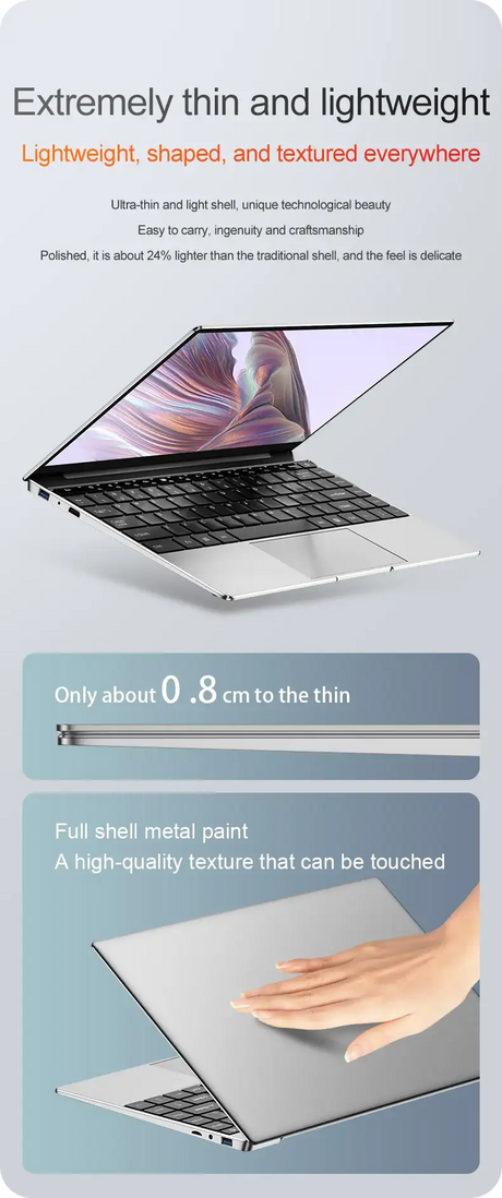 14.1" Ultra-Slim Laptop 16GB RAM 2TB SSD Intel CPU Windows 11 Pro FHD Anti-Glare Multilingual Office/Study PC - Lootquake