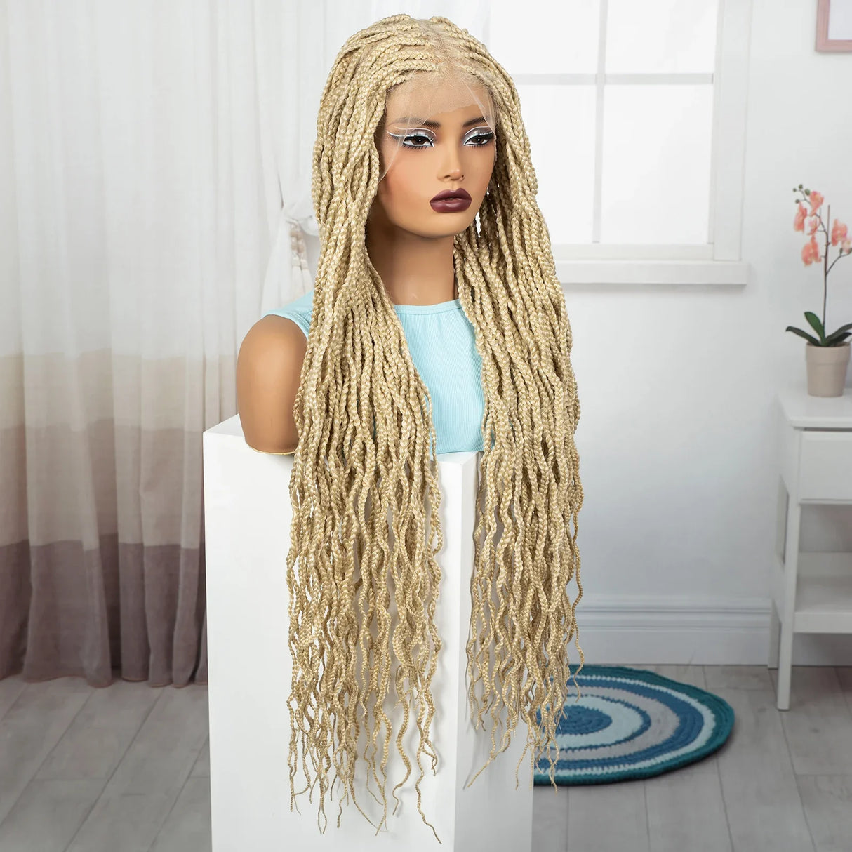 36" Boho Box Braids Wig with Curly Accents | HD Full Lace | Baby Hair