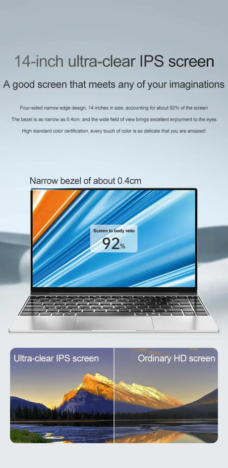 14.1" Ultra-Slim Laptop 16GB RAM 2TB SSD Intel CPU Windows 11 Pro FHD Anti-Glare Multilingual Office/Study PC - Lootquake