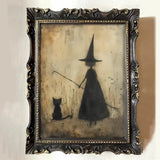 Spooky Halloween Gothic Party Wall Decor 12"X16" Unframed Canvas With Bats Witches & Black Cats For Living Room Bedroom Bathroom