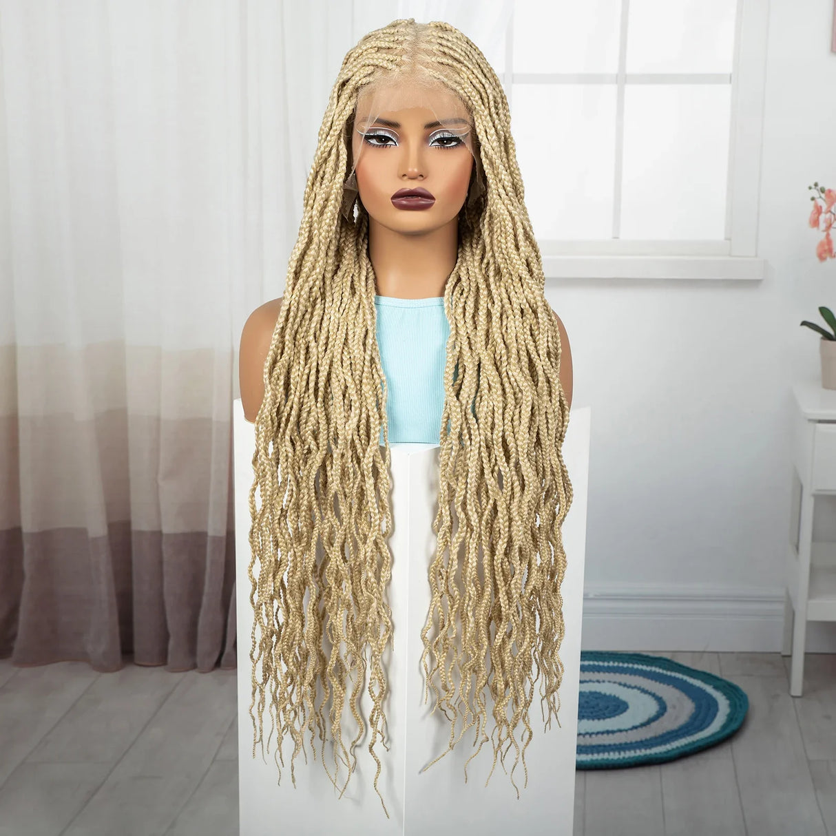 36" Boho Box Braids Wig with Curly Accents | HD Full Lace | Baby Hair