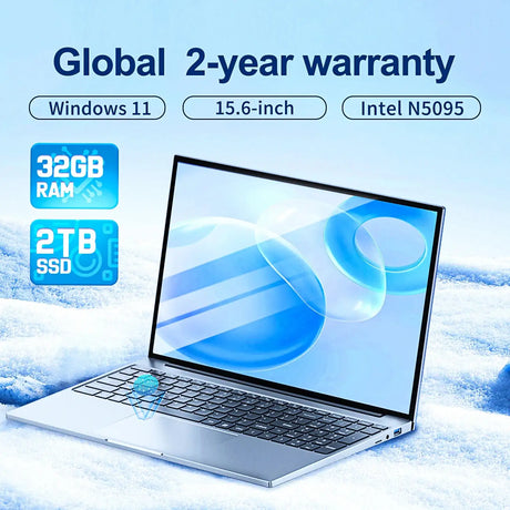 2025 New Laptop 15.6 Inch 32GB Ram DDR4 2TB SSD Windows 11/10 Notebook Pc Gamer Intel N5095 Office Computer Backlit Fingerprint - Lootquake