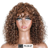 180% Density Jerry Curly Pixie Bob Wig with Bangs | Highlight 1B/P1B/30 Remy Human Hair