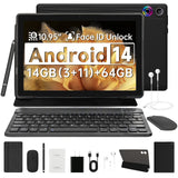 Tableta A7L de 10,1 pulgadas con Android 14, 14 GB de RAM, 64 GB de ROM, procesador de ocho núcleos, HD IPS, WiFi, funda protectora, lápiz, teclado, ratón, auriculares, PC
