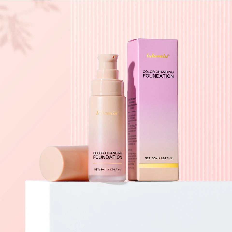Color Changing Foundation 4 in 1 Moisturizing SPF 30+ Hydrating Color Longwearing Waterproof Travel Coverage Makeup Base