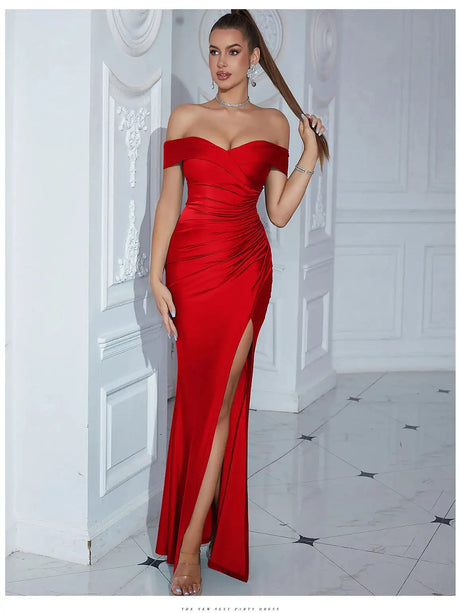 Adyce New Evening Maxi Long Dress For Women Elegant Off Shoulder Strapless Sexy High Split Club Party Celebrity Evening Vestidos - Lootquake