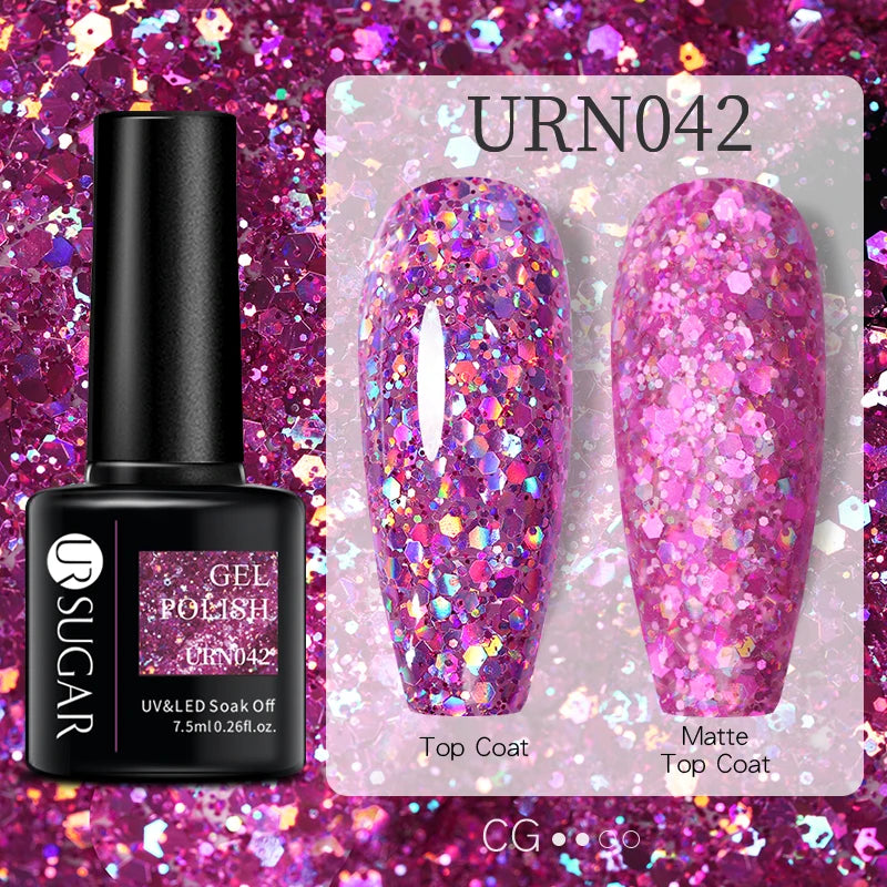 URSUGAR 7.5ml Solid Color Gel Polsih Classic Matte Glossy DIY Nail Art Trendy Reflective Glitter Nail Gel UV LED Soak Off
