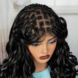 18" Bouncy Wavy Knotless Braids Wig | Full Lace | Bangs | Baby Hair