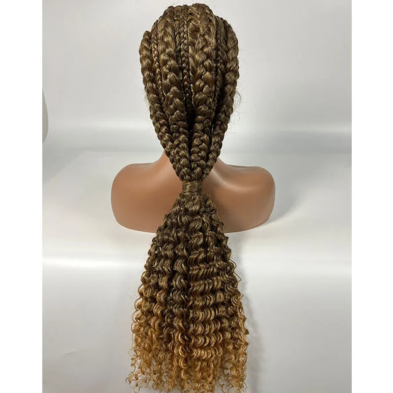 28" Blonde Knotless Cornrow Braids Wig with Curly Ends | Lace Frontal | Baby Hair