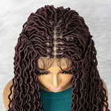 32" Burgundy Curly Dreadlocks Braided Wig | Lace Front with Baby Hair
