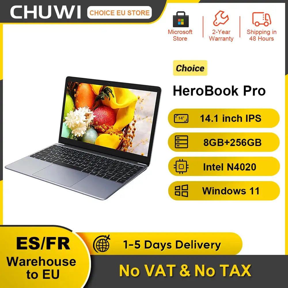 CHUWI HeroBook Pro Laptop 14.1 Inch FHD Screen Intel Celeron N4020 Dual Core UHD Graphics 600 GPU 8GB DDR4 256GB SSD Windows 11 - Lootquake