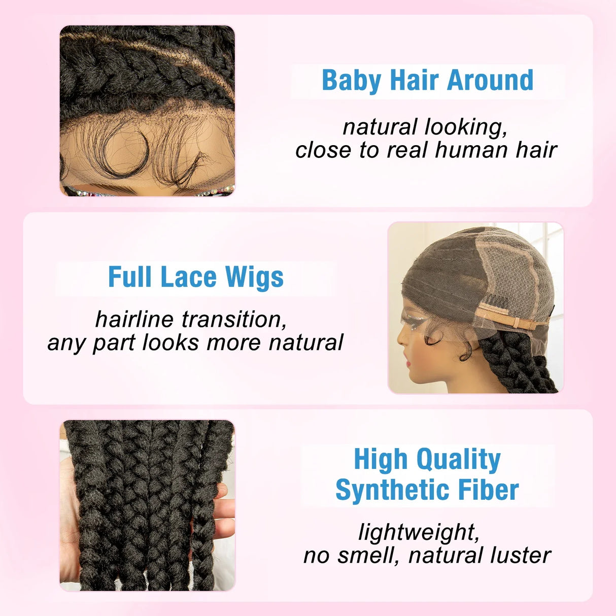 36" Extra Long Box Braided Full Lace Wig | Synthetic Braiding Wig | For Black Women | Lace Frontal Braids
