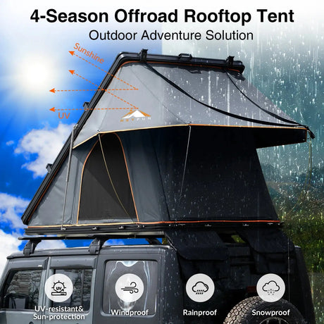 Adventurer Plus Rooftop Tent Hardshell with Side Awning, Air Conditioner Outlet with Bracket, Replaceable Rain Flies - Lootquake