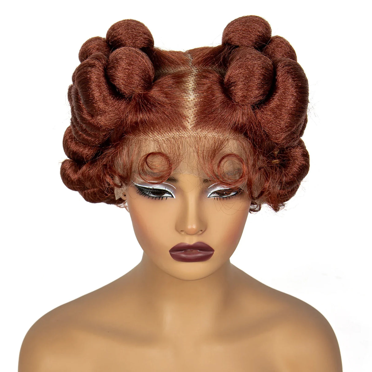 350# Ginger Orange Bantu Knotless Braids Wig | Full Lace | Baby Hair