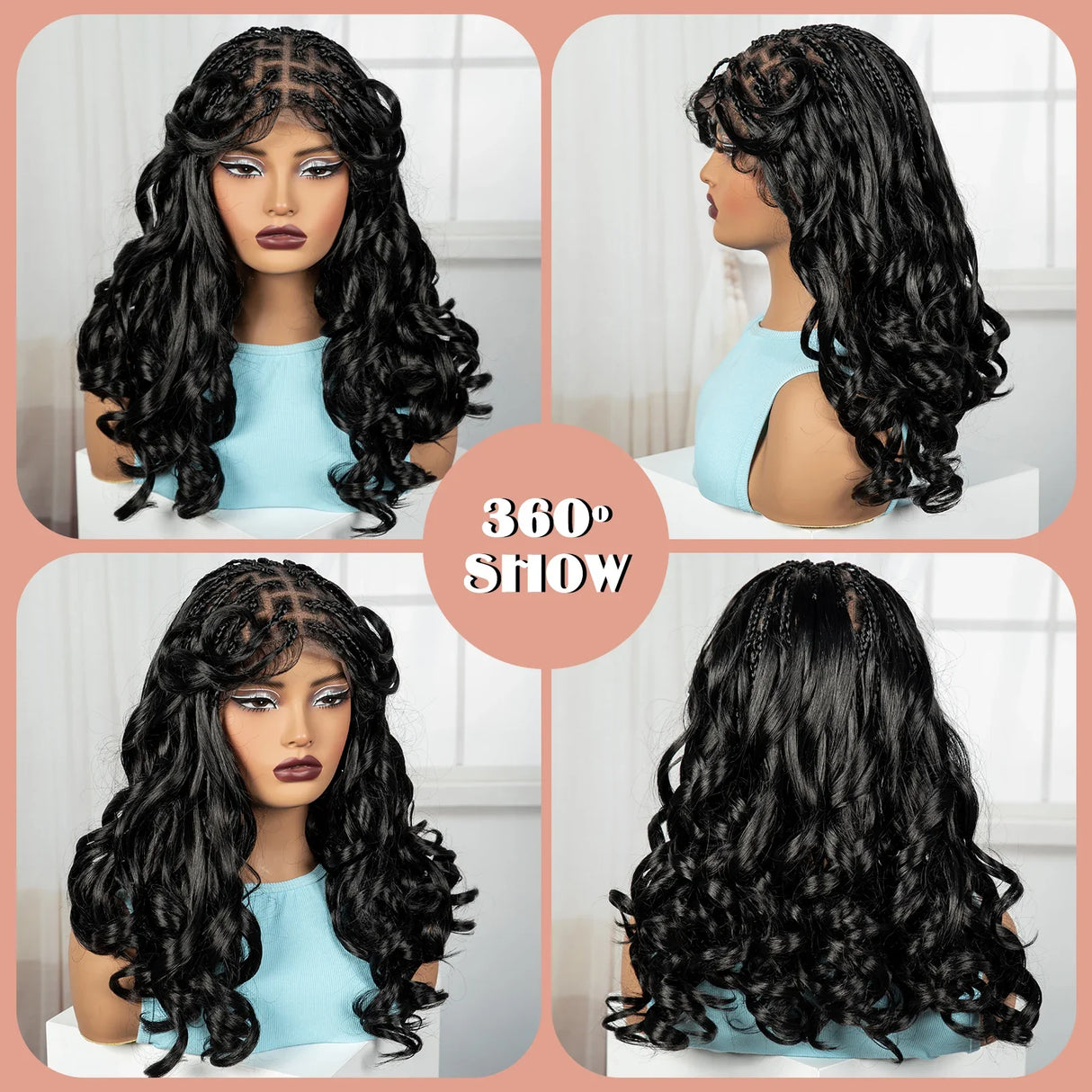 18" Bouncy Wavy Knotless Braids Wig | Full Lace | Bangs | Baby Hair