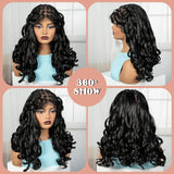 18" Bouncy Wavy Knotless Braids Wig | Full Lace | Bangs | Baby Hair