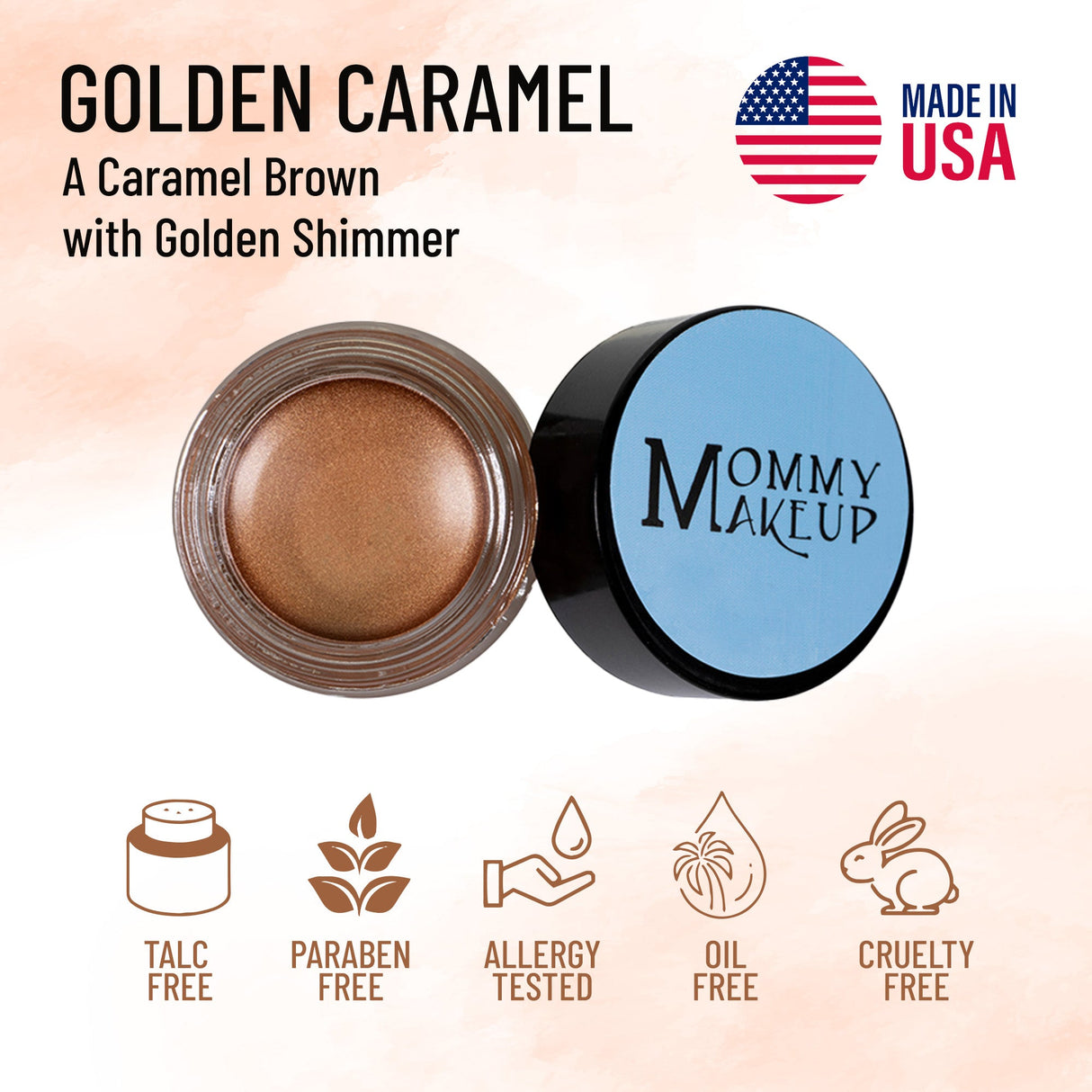 Crema Golden Caramel Any Wear: Un producto multiusos, resistente al agua, que se transforma en crema y polvo para ojos, mejillas y labios. Se puede usar en cualquier lugar.