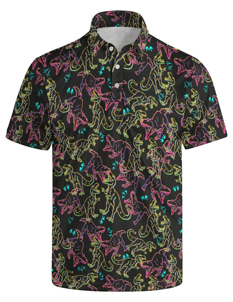 MSCPZH Mens Golf Shirts Dinosaur Golf Polo Shirts for Men Short Sleeve Polo Shirts Golf Mens Polo - Lootquake