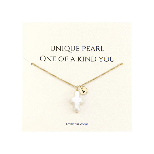 Pearl Cross Necklace for Women Gold Initial K Necklaces 14K Gold Plated Cute Dainty Baroque Pearl Cross Pendant Necklace Jewelry Gift - Lootquake